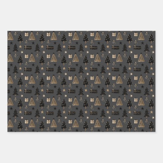 Schwarzes Gold skandinavische Weihnachten auf schw Geschenkpapier Set (Vorderseite 3)