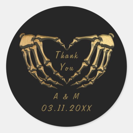 Schwarzes Gold Skelett Gothic Hands Liebe Herzform Runder Aufkleber (Vorderseite)