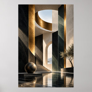 Schwarzes Gold Skulpturales Atrium Architektur-Wan Poster