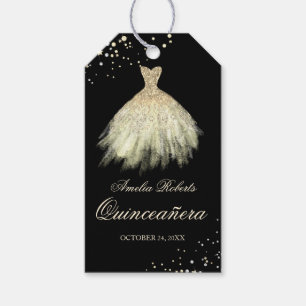 Schwarzes Gold-Sparkling-Kleid Quinceanera-Etikett Geschenkanhänger