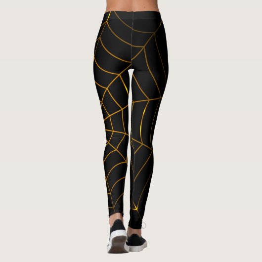 Schwarzes Gold Spinnennetz Halloween Design Leggings (Rückseite)