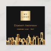 Schwarzes Gold Stadt Skyline moderne qcode Logo Quadratische Visitenkarte (Vorderseite)