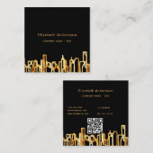 Schwarzes Gold Stadt Skyline moderne qu Code Quadratische Visitenkarte (Vorne/Hinten)