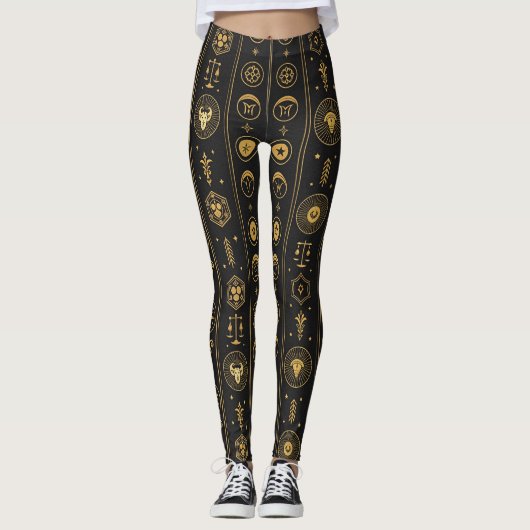 Schwarzes Gold Sternzeichen (1) Leggings (Vorderseite)