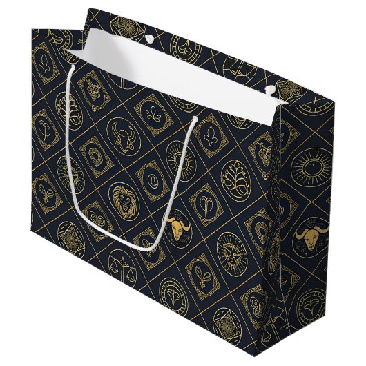 Schwarzes Gold Sternzeichen (2) Große Geschenktüte (Vorderseite Schrägansicht)