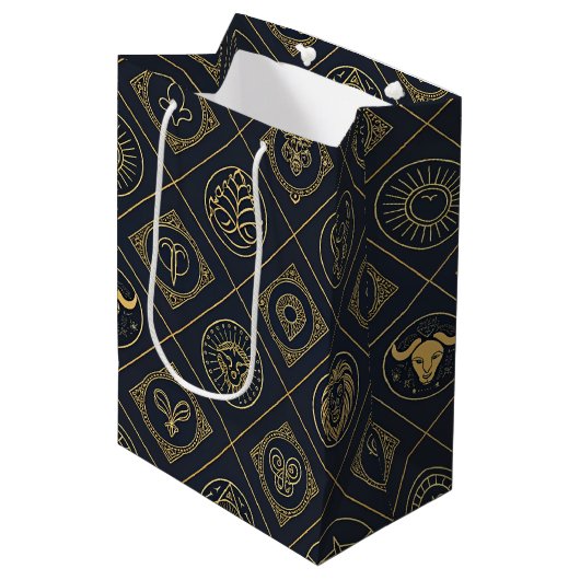 Schwarzes Gold Sternzeichen (2) Mittlere Geschenktüte (Vorderseite Schrägansicht)