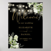 Schwarzes Gold String Lights Blumenzehen Willkomme Poster (Vorne)