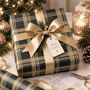 Schwarzes Gold-Tartan-Karo-Weihnachten Geschenkpapier