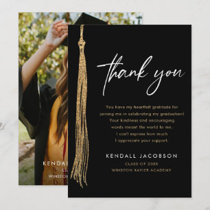 Schwarzes Gold-Tassel-Abschlussfoto Dankeskarte