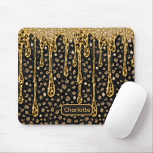 Schwarzes Gold triefender Glitter-Tierdruck Glam L Mousepad