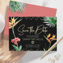 Schwarzes Gold Tropicale Bat Mitzvah Florale Palme