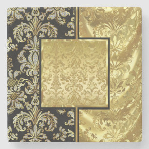 Schwarzes Gold und Glitter Blumenrahmen Steinuntersetzer