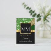 Schwarzes Gold und grünes Monogramm Visitenkarte (Stehend Vorderseite)