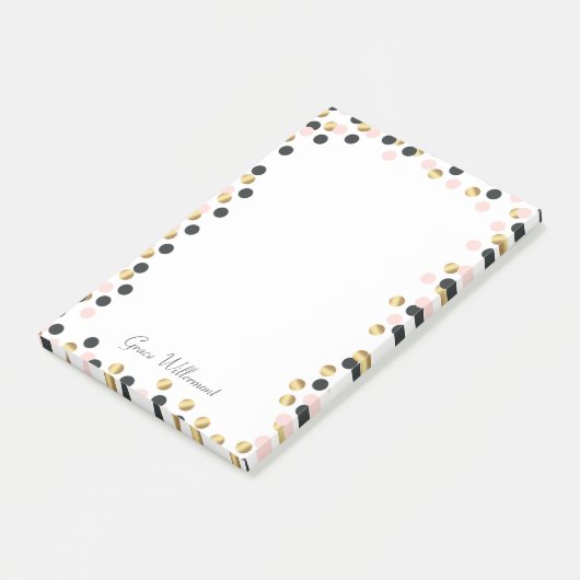 Schwarzes, Gold und rosa Tupfen Post-it Klebezettel (angewinkelt)