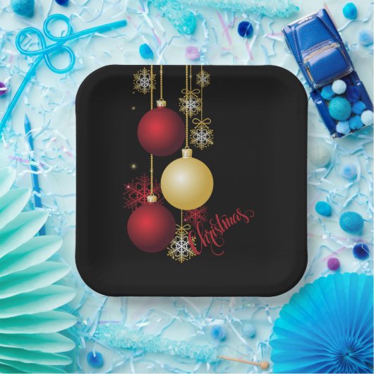 Schwarzes, Gold und Rotes Weihnachtsgebäck - Party Pappteller (Party)