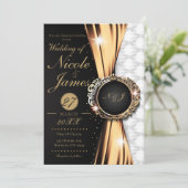Schwarzes Gold und Weiß Elegante Luxus Hochzeit od Einladung (Stehend Vorderseite)