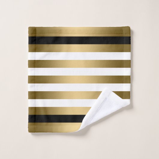 Schwarzes Gold und weiße Streifen Badhandtuch Set (Waschlappen)