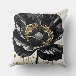 Schwarzes Gold und weißes Mohn Kissen