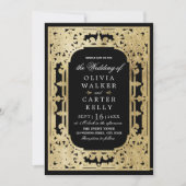 Schwarzes Gold verziert romantische Hochzeit Einladung (Vorderseite)