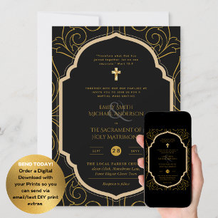 Schwarzes Gold Verzierte katholische Hochzeit der  Einladung