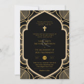 Schwarzes Gold Verzierte katholische Hochzeit der Einladung (Vorderseite)
