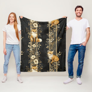 Schwarzes Gold viktorianisches Fuchs-Botanikmuster Fleecedecke