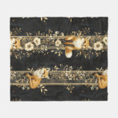 Schwarzes Gold viktorianisches Fuchs-Botanikmuster Fleecedecke (Vorderseite (Horizontal))