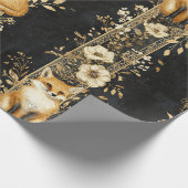 Schwarzes Gold viktorianisches Fuchs-Botanikmuster Geschenkpapier (Ecke)