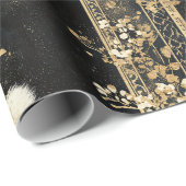 Schwarzes Gold viktorianisches Fuchs-Botanikmuster Geschenkpapier (Rolleneckpunkt)
