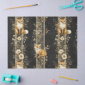 Schwarzes Gold viktorianisches Fuchs-Botanikmuster Seidenpapier (Basteln)