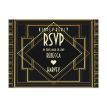 Schwarzes Gold Vintag große Gatsby Hochzeit RSVP