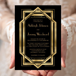 Schwarzes Gold Vintage Deko-Frame-Hochzeit der 192 Einladung