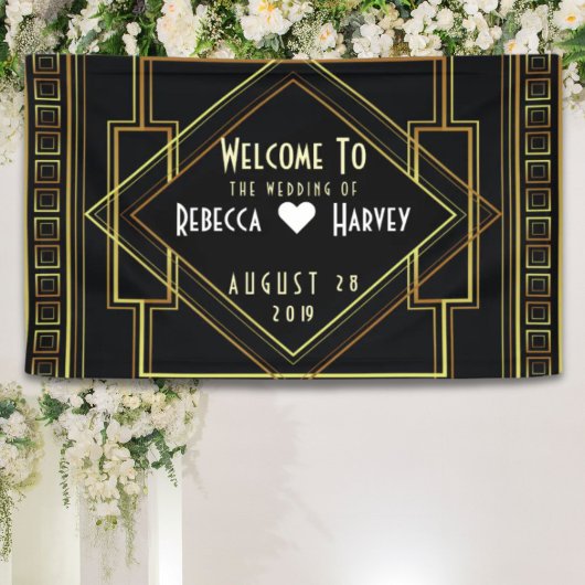 Schwarzes Gold Vintage Hochzeit Banner