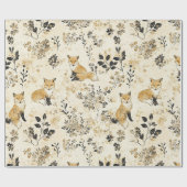 Schwarzes Gold Wald Fuchs Blumenmuster Geschenkpapier (Flach)