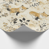 Schwarzes Gold Wald Fuchs Blumenmuster Geschenkpapier (Ecke)