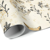 Schwarzes Gold Wald Fuchs Blumenmuster Geschenkpapier (Rolleneckpunkt)
