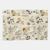 Schwarzes Gold Wald Fuchs Blumenmuster Geschirrtuch (Horizontal)