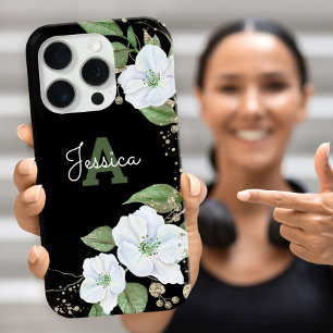 Schwarzes Gold Wasserfarben Blumen Monogramm Schri iPhone 16 Pro Hülle