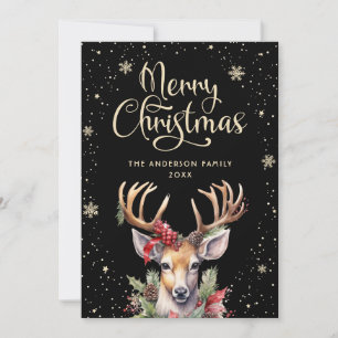 Schwarzes Gold Wasserfarben Rentier Frohe Weihnach Feiertagskarte