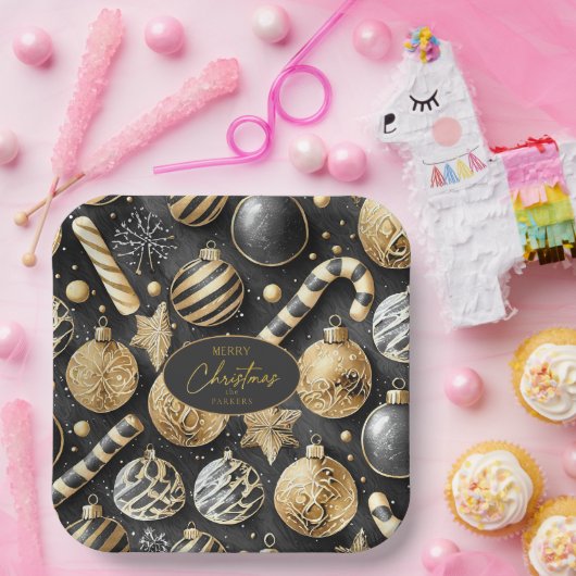 Schwarzes Gold Weihnachtsmuster#12 ID1009 Pappteller (Party)