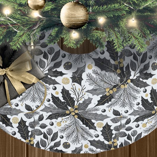 Schwarzes Gold Weihnachtsmuster#17 ID1009 Polyester Weihnachtsbaumdecke
