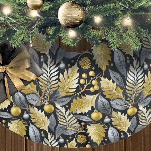 Schwarzes Gold Weihnachtsmuster#22 ID1009 Polyester Weihnachtsbaumdecke