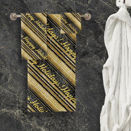 Schwarzes Gold Weihnachtsmuster#28 ID1009 Badhandtuch Set