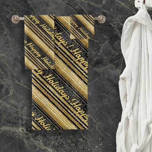Schwarzes Gold Weihnachtsmuster#28 ID1009 Badhandtuch Set