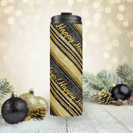 Schwarzes Gold Weihnachtsmuster#28 ID1009 Thermosbecher