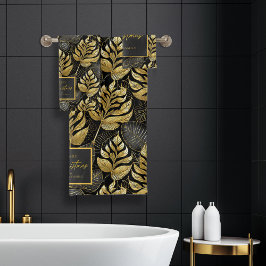 Schwarzes Gold Weihnachtsmuster#29 ID1009 Badhandtuch Set