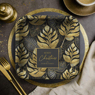 Schwarzes Gold Weihnachtsmuster#29 ID1009 Pappteller