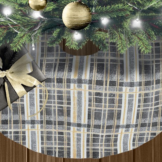 Schwarzes Gold Weihnachtsmuster#2 ID1009 Polyester Weihnachtsbaumdecke