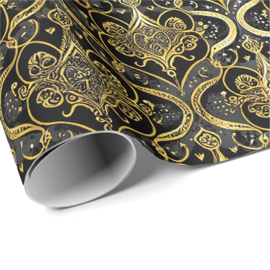 Schwarzes Gold Weihnachtsmuster#30 ID1009 Geschenkpapier (Rolleneckpunkt)