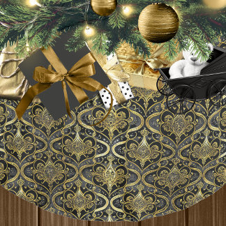 Schwarzes Gold Weihnachtsmuster#30 ID1009 Polyester Weihnachtsbaumdecke
